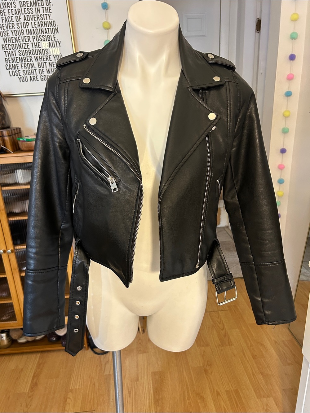 Pull&Bear Black Leather Moto Jacket - Back Panel Detail